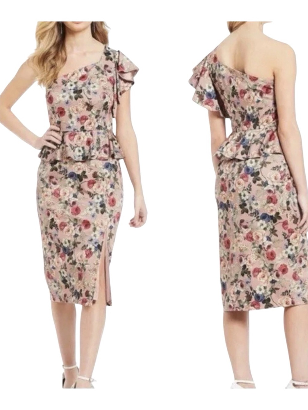 Gianni Bini Danielle Floral One-Shoulder Midi Dress Size 6 NWT - Picture 2 of 9